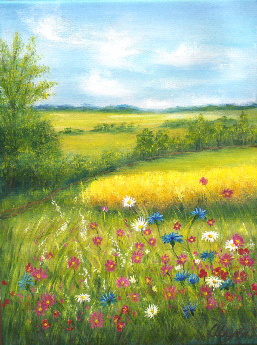 Photorealistic Landscape Oil Painting By Ludmilla Ukrow, 12 X 16", Summer Mood, Original Artwork