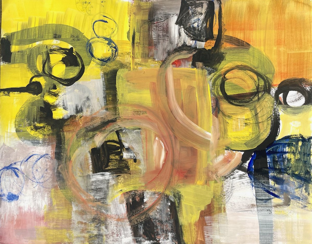 Organic Abstract Acrylic Painting By Christel Haag, 38 X 30, Baustellen Des Lebens, Original Artwork