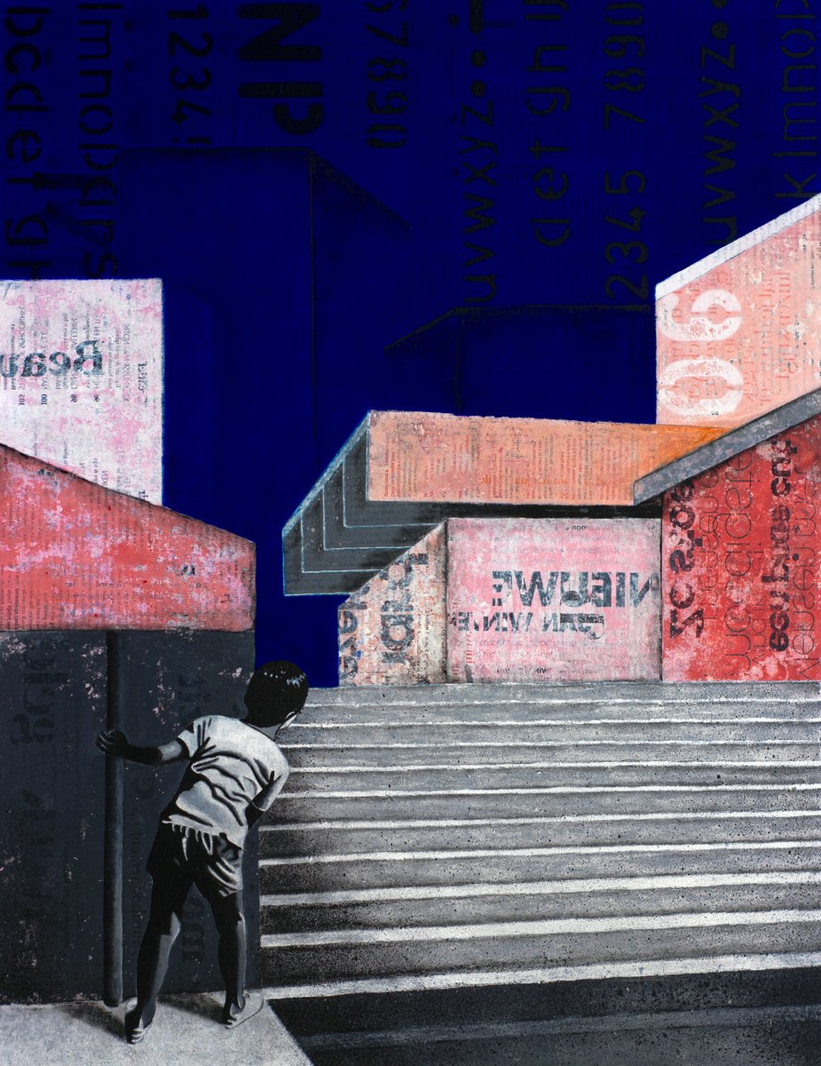 Urban And Pop Cityscapes Painting By Db Waterman, 20 X 26, Urban Playground, Original Artwork