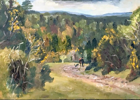 Walkers on the common, an original oil painting,