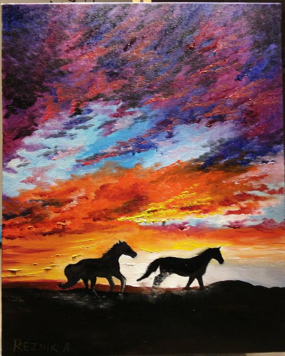 Horses at sunset