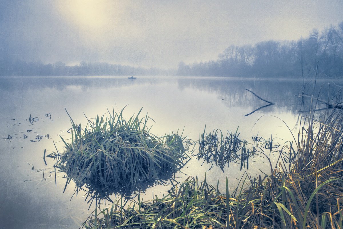 Landscape Photograph By Valerix, 24 X 16", Fog On The Lake., Original Artwork