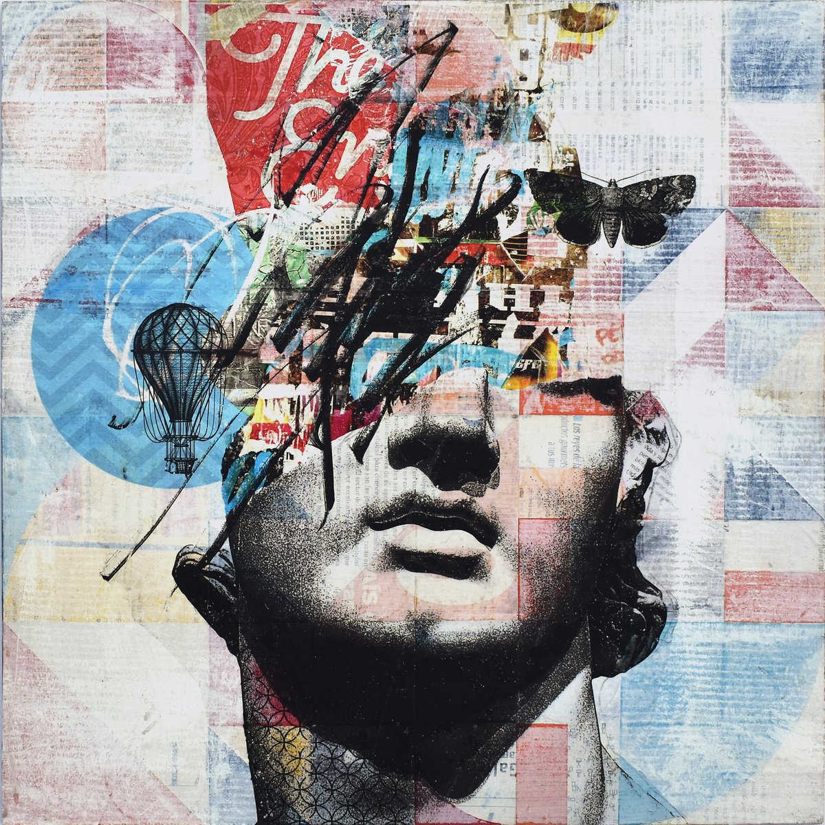 Surrealistic Portrait Collage By Manel Villalonga, 16 X 16", 93 A Journey, Original Artwork