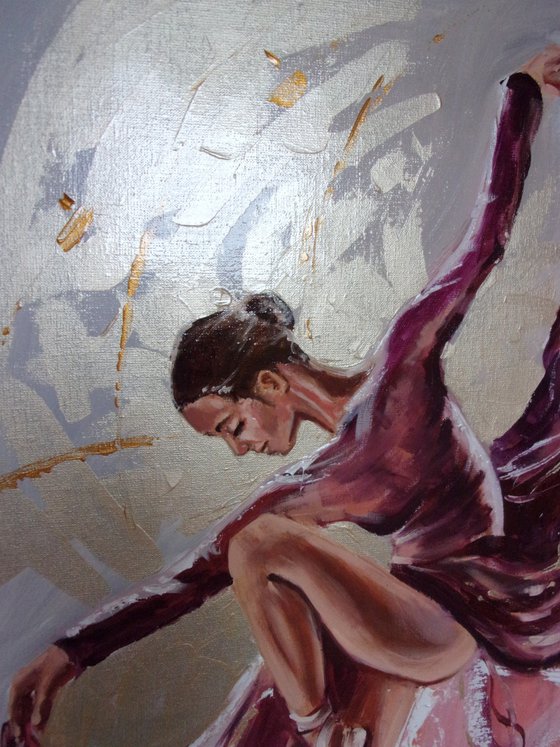 " PURPLE DANCE ... "- ballerina liGHt ballet ORIGINAL OIL PAINTING, GIFT, PALETTE KNIFE