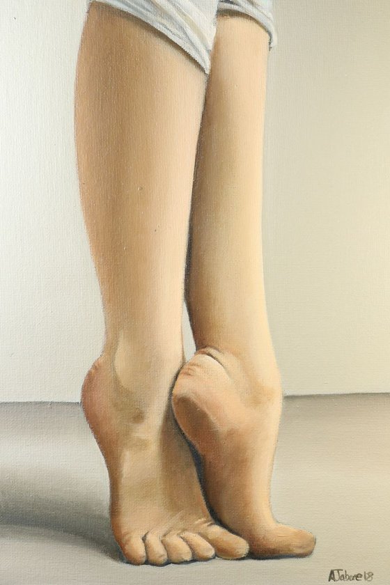 Ballet Feet, On Pointe Painting, Ballerina, Dance, Framed and Ready to Hang, Feet on Tip-Toes