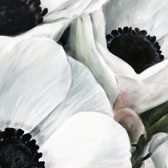 Oil painting with white flowers "Clouds of anemones" 80*60 cm