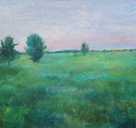 Twilight time. Green field