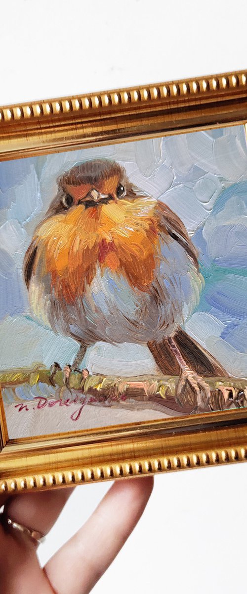 Robin bird painting by Nataly Derevyanko