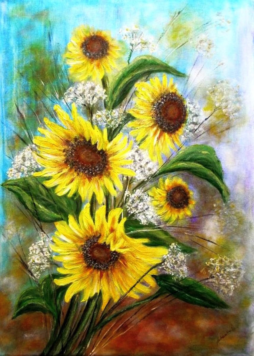 Still life with great sunflowers.. by Em�lia Urban�kov�