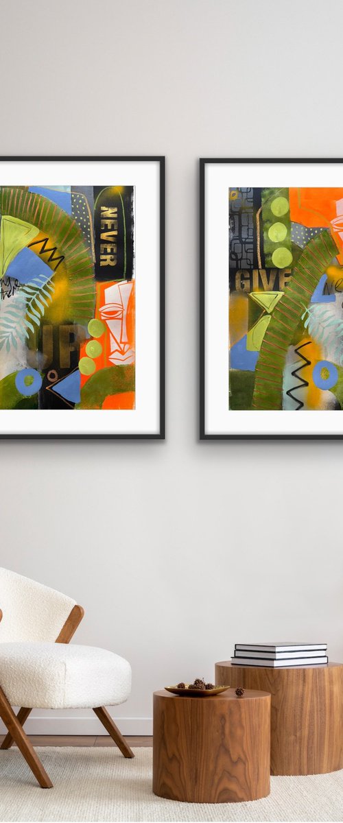 Never Give Up (Diptych) by Rashna Hackett