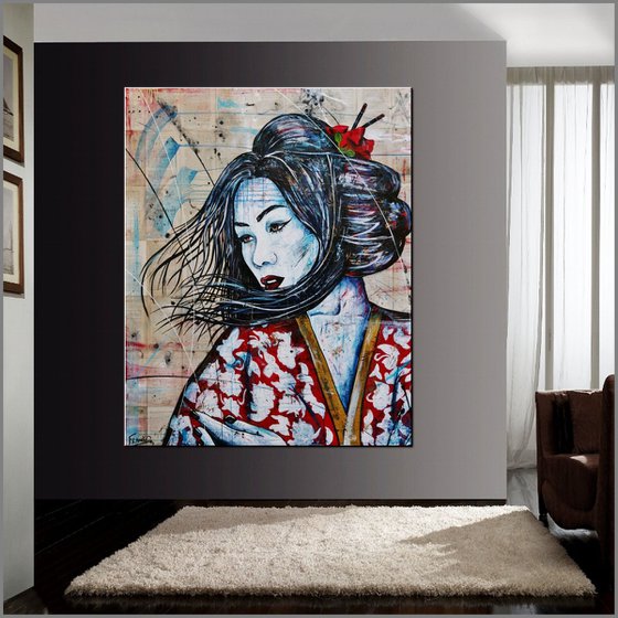 Simply Red 120cm x 150cm Japanese Geisha