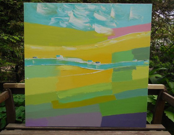 Windy Day in June - palette knife impasto painting impressionistic alla prima original artwork horizontal