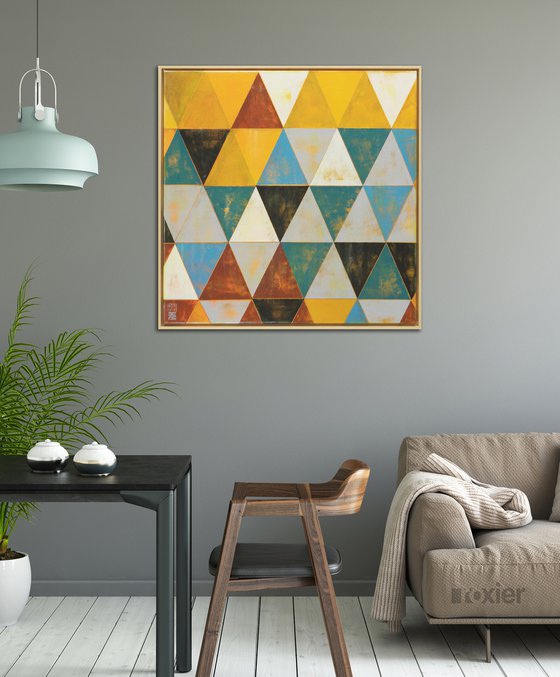 Triangle Traffic in Brown- Incl Frame - Square Canvas - 85x85CM - Ronald Hunter - 2A