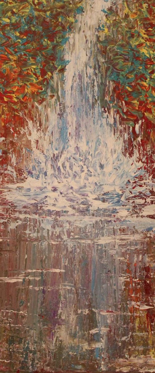 Waterfall-Impressionistic Acrylic Painting-Ready to Hang-Muted Collection by Vikashini Palanisamy
