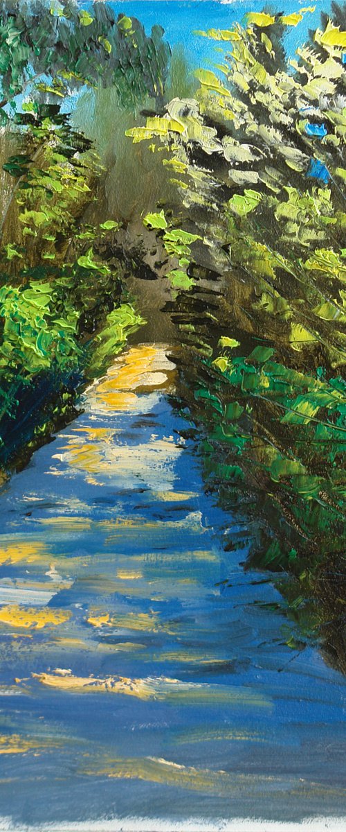 Green trail on a sunny morning, Plein Air painting by Dmitry Fedorov