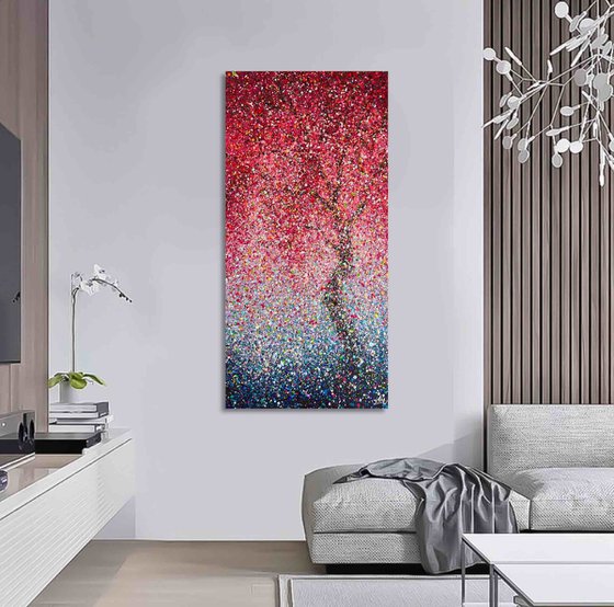 Blooming flowers Pink tree Love pink painting Sakura Blossom Dream abstract art