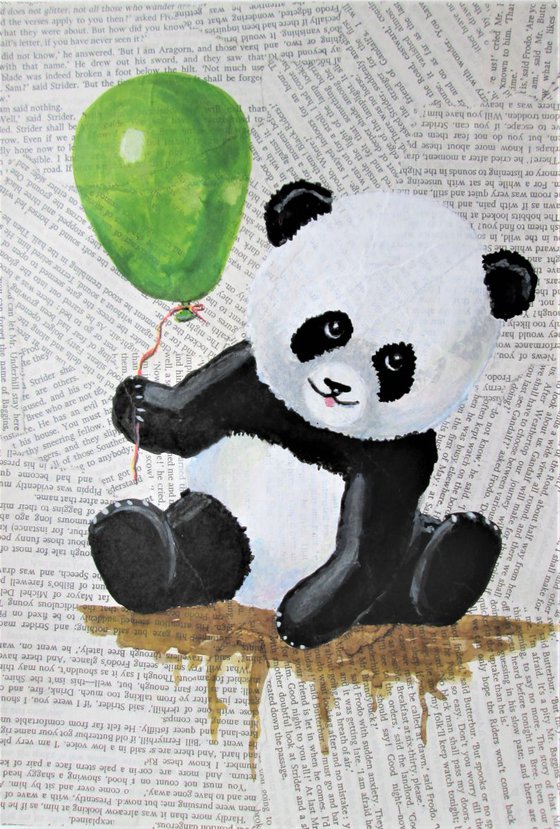 Panda Bear with green balloon