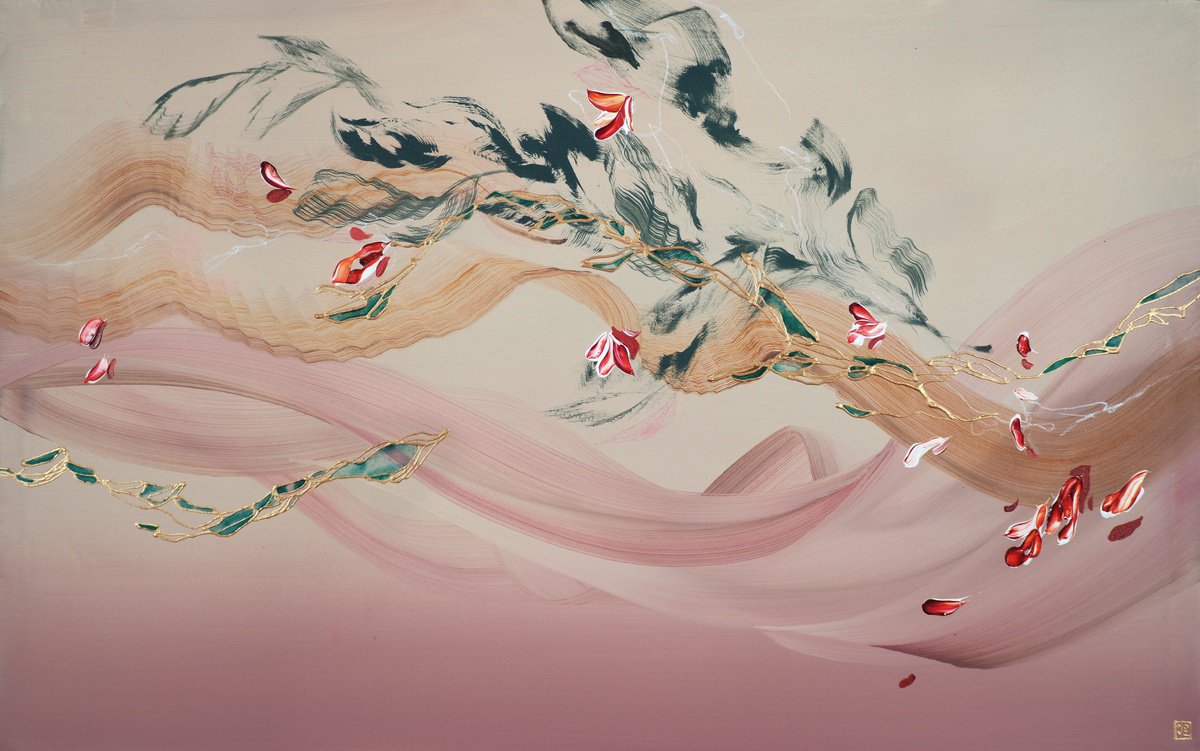 Abstract Acrylic Painting By Novi Lim, 48 X 30", Romantic At Heart Ii, Original Artwork