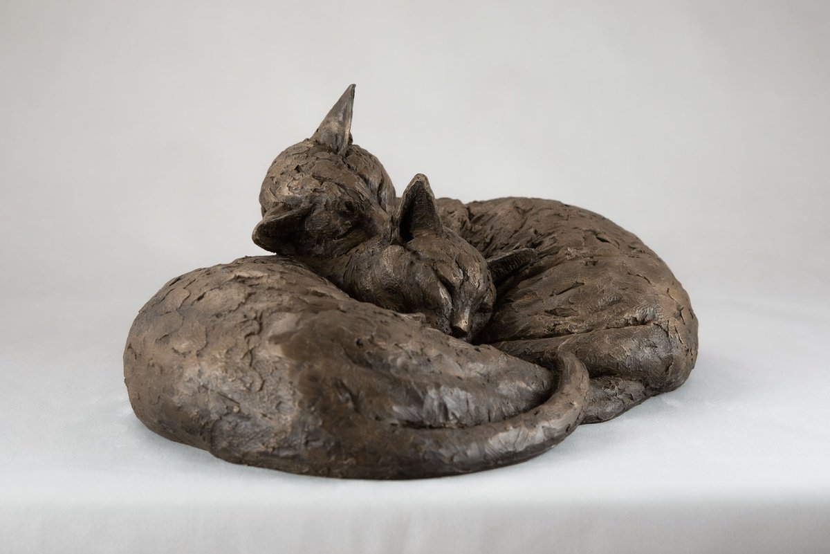 Animal Sculpture By Tanya Russell, 19 X 9", Pair Of Cats Bronze Resin, Original Artwork