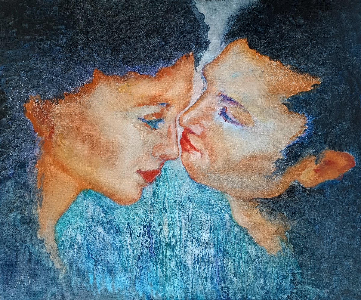 Expressive Portrait Oil Painting By Isabel Mahe, 24 X 20, Romance, Original Artwork