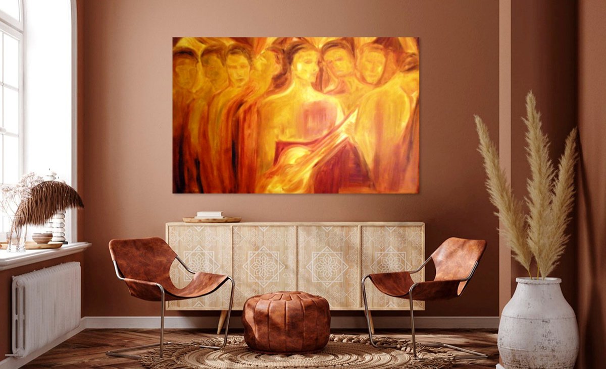 Ensemble of Harmony, Large Painting, Painting with Guitar by Deepa Kern