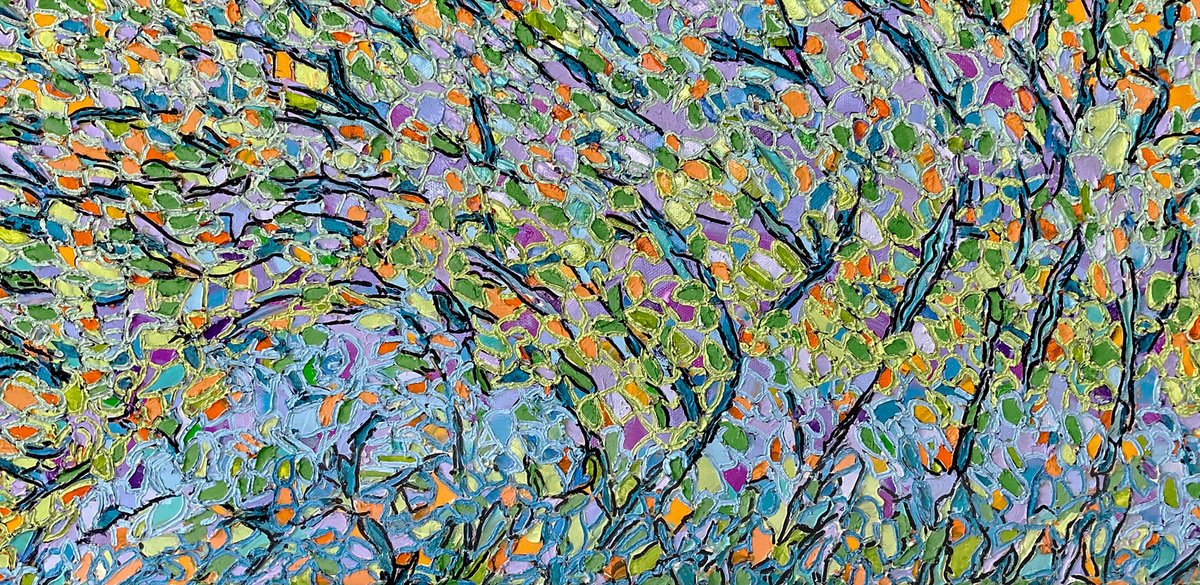 Impressionistic Botanical Oil Painting By Ann Parks Mccray, 24 X 12, In Time For Spring (12X24), Original Artwork
