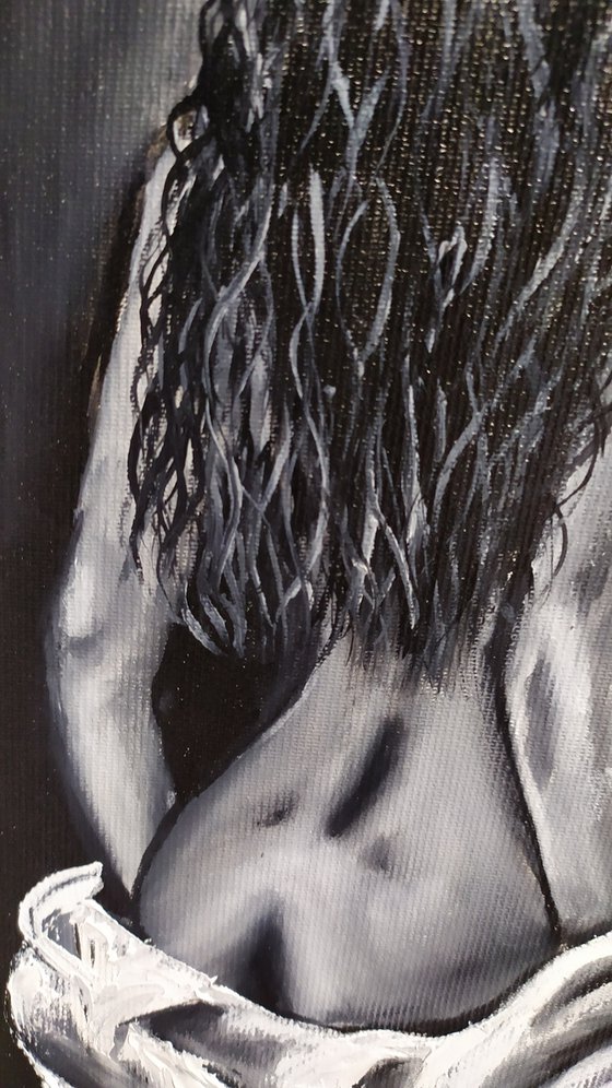 Let her go, nude erotic black and white oil painting, gift idea, art for sale