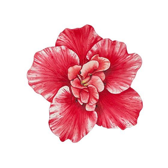 Red azalea. Original watercolor artwork.