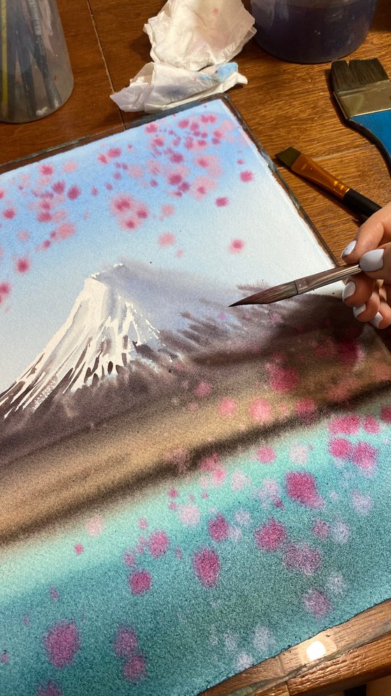 Sakura blossom original watercolor painting, spring artwork  pink flowers medium size gift idea