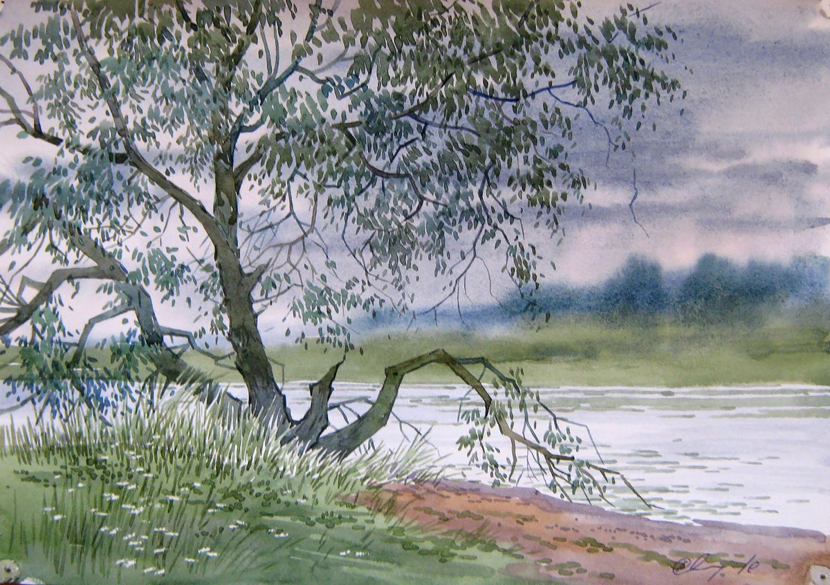 Impressionistic Landscape Watercolour By Valeriy Savenets-1, 12 X 8", Old Tree, Original Artwork