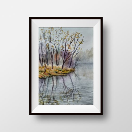 Gentle autumn II - watercolor landscape