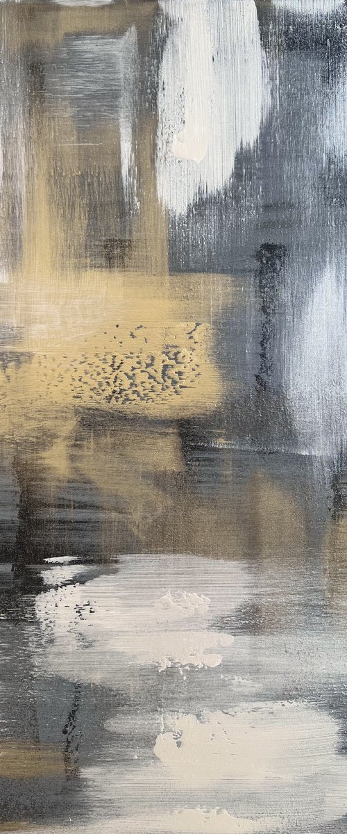 100x80cm Black and gold. Gray and gold abstract painting. Nacre. by Marina Skromova