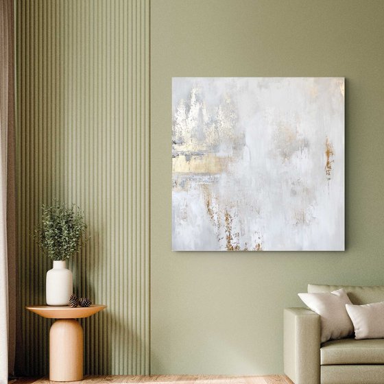 "Cascade 6" Gold white abstract acrylic art