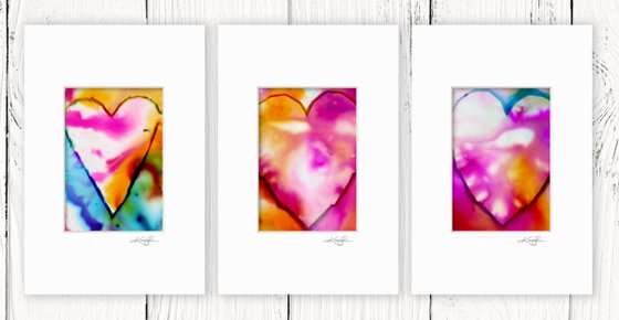 Heart Collection 30 - 3 Small Matted paintings by Kathy Morton Stanion