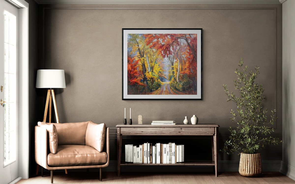 Impressionistic Landscape Oil Painting By Evgeny Chernyakovsky, 35 X 31, Autumn Forest , Original Artwork