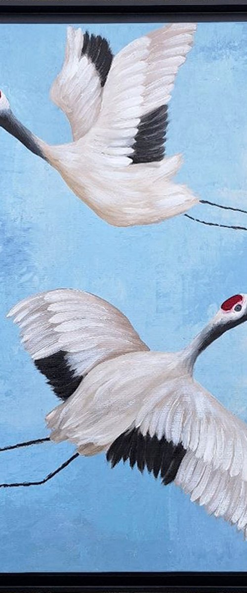 Birds, original oil painting with frame by Anastasia Antia