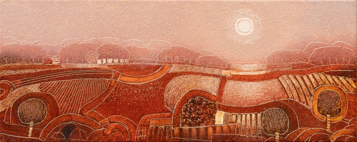 Landscape Oil Painting By Rob Van Hoek, 21 X 9", The Moon, #3, Original Artwork