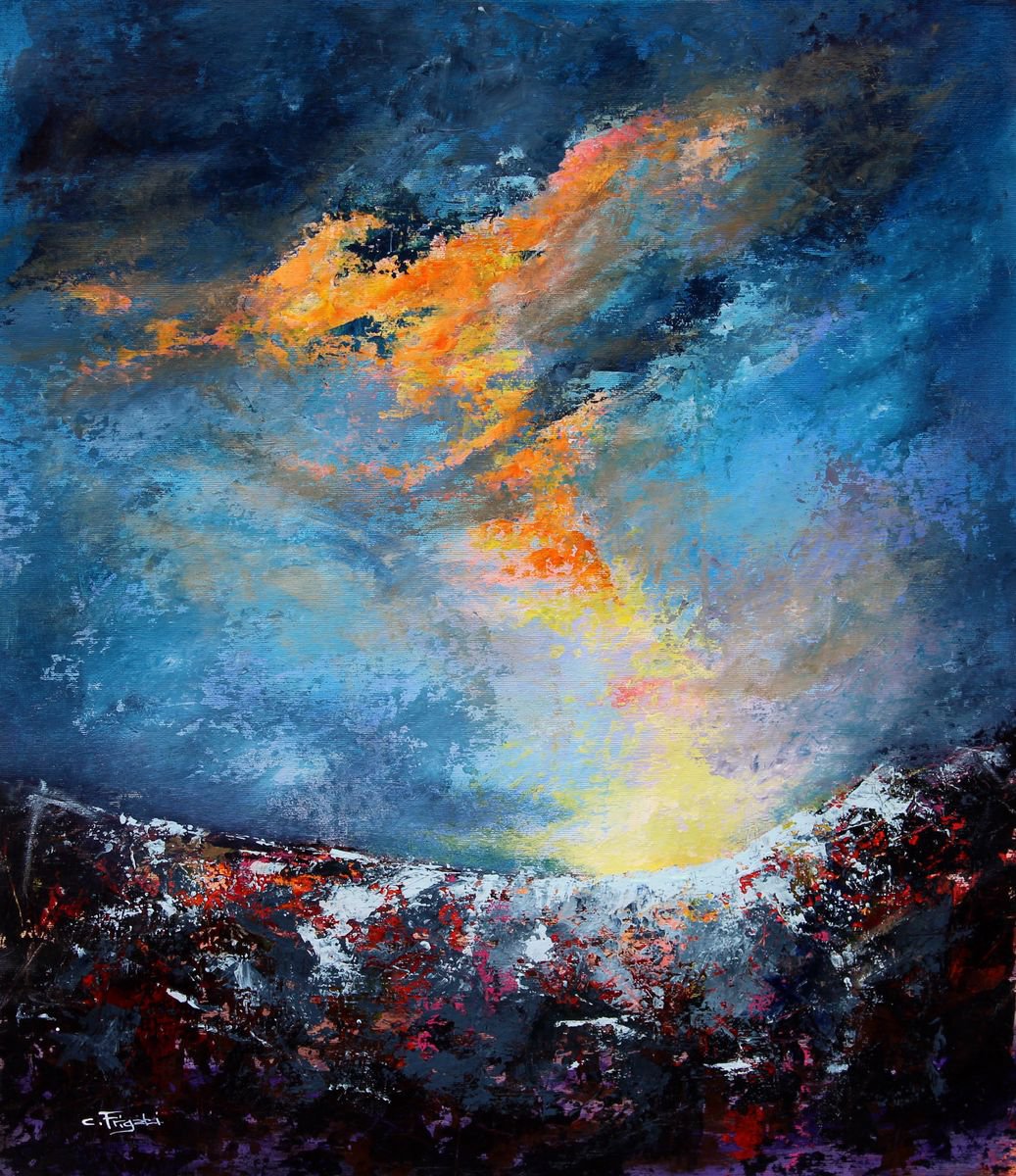 Electrified #2- large atmospheric landscape painting by Cecilia Frigati
