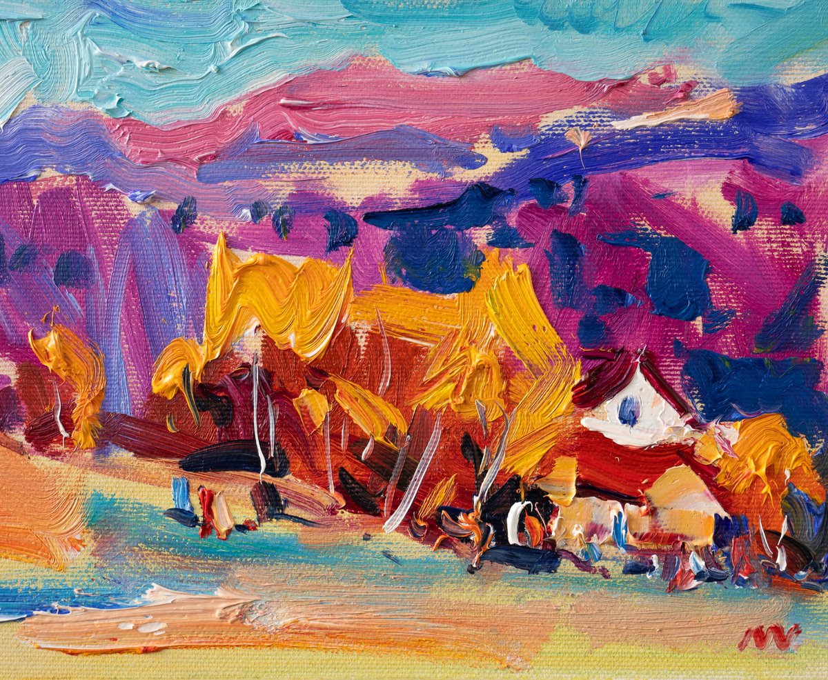 Impressionistic Landscape Oil Painting By Vasyl Moldavchuk, 8 X 6", Autumn Mountains, Original Artwork