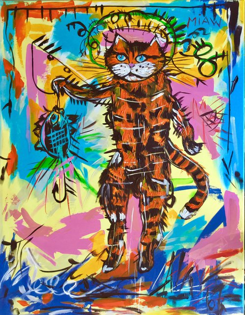 Fishing cat, a version of famous painting by Jean-Michel Basquiat by Olga Koval