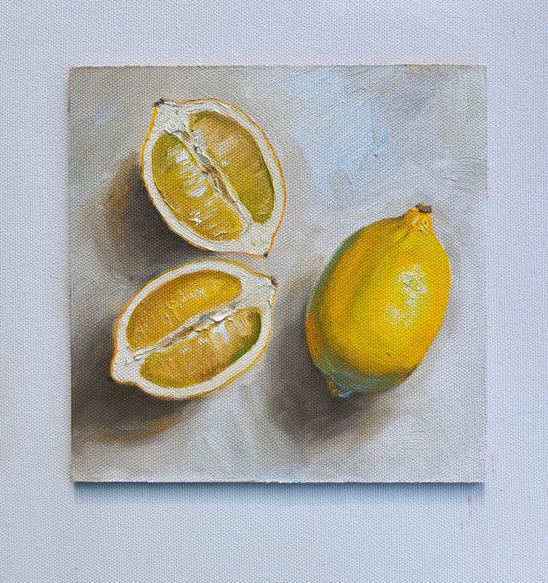 Impressionistic Still Life Oil Painting By Leyla Demir, 8 X 8", Lemon Slices, Original Artwork