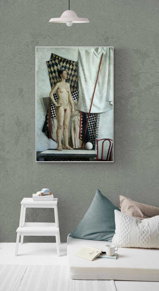 Nude with a spear and a sphere