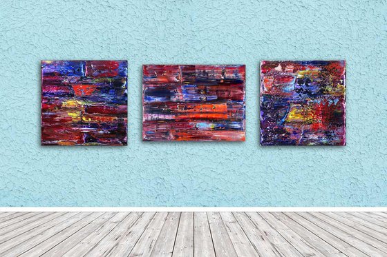 "We'll Mess You Up" - FREE USA SHIPPING + Save As A Series - Original Large PMS Abstract Triptych Oil Paintings On Canvas - 64" x 20"