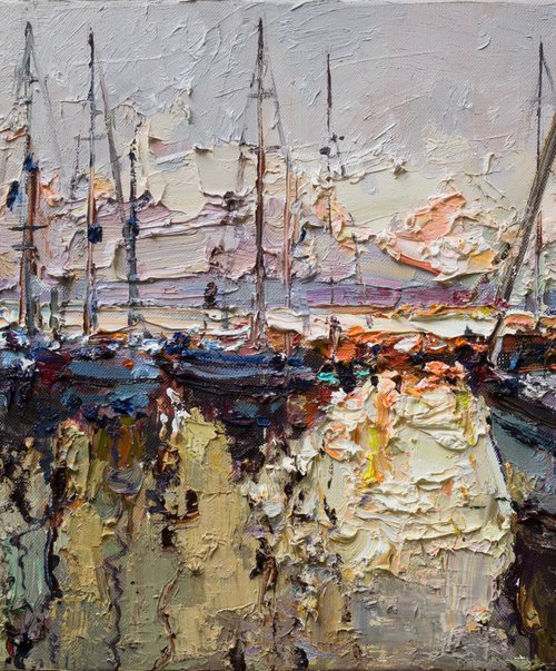 Sailing yachts  Original seascape painting by Anastasiia Valiulina