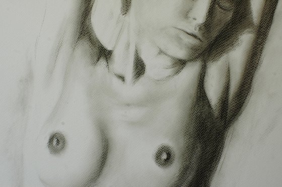 Nude study. Charcoal drawing.