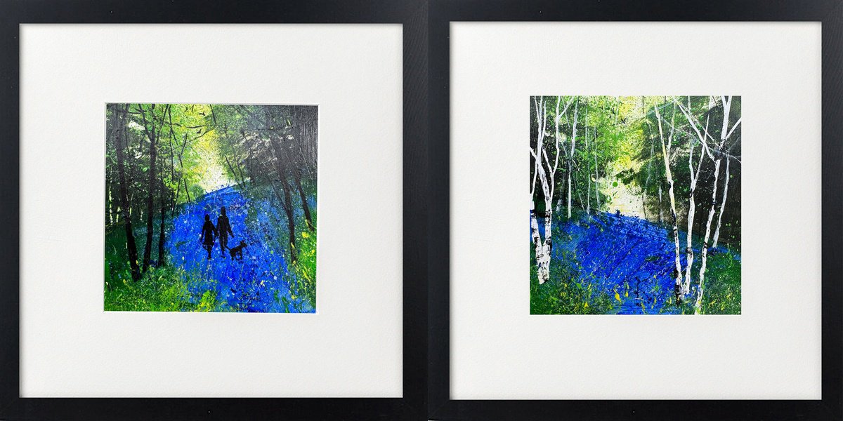 Expressive Landscape Oil Painting By Teresa Tanner, 10 X 10", Two Bluebell Views, Original Artwork