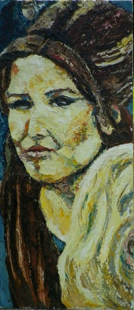 Expressive Portrait Oil Painting By Richard Meyer, 12 X 24", Test Match, Original Artwork