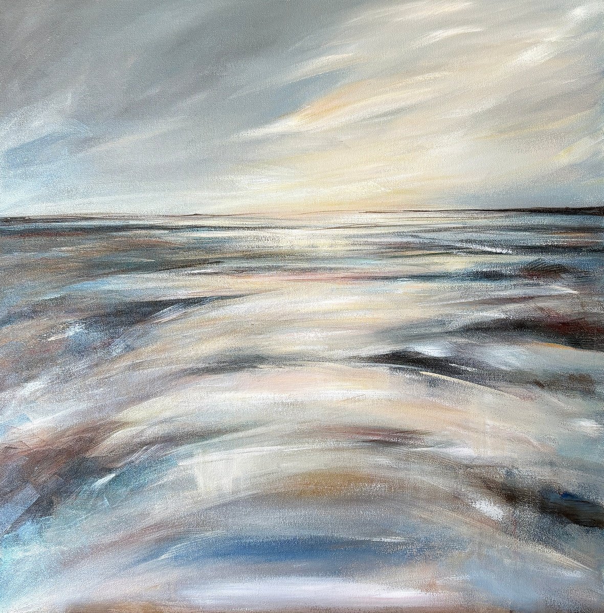 Impressionistic Landscape Acrylic Painting By Arti Chauhan, 24 X 24, Sombre Skies, Original Artwork