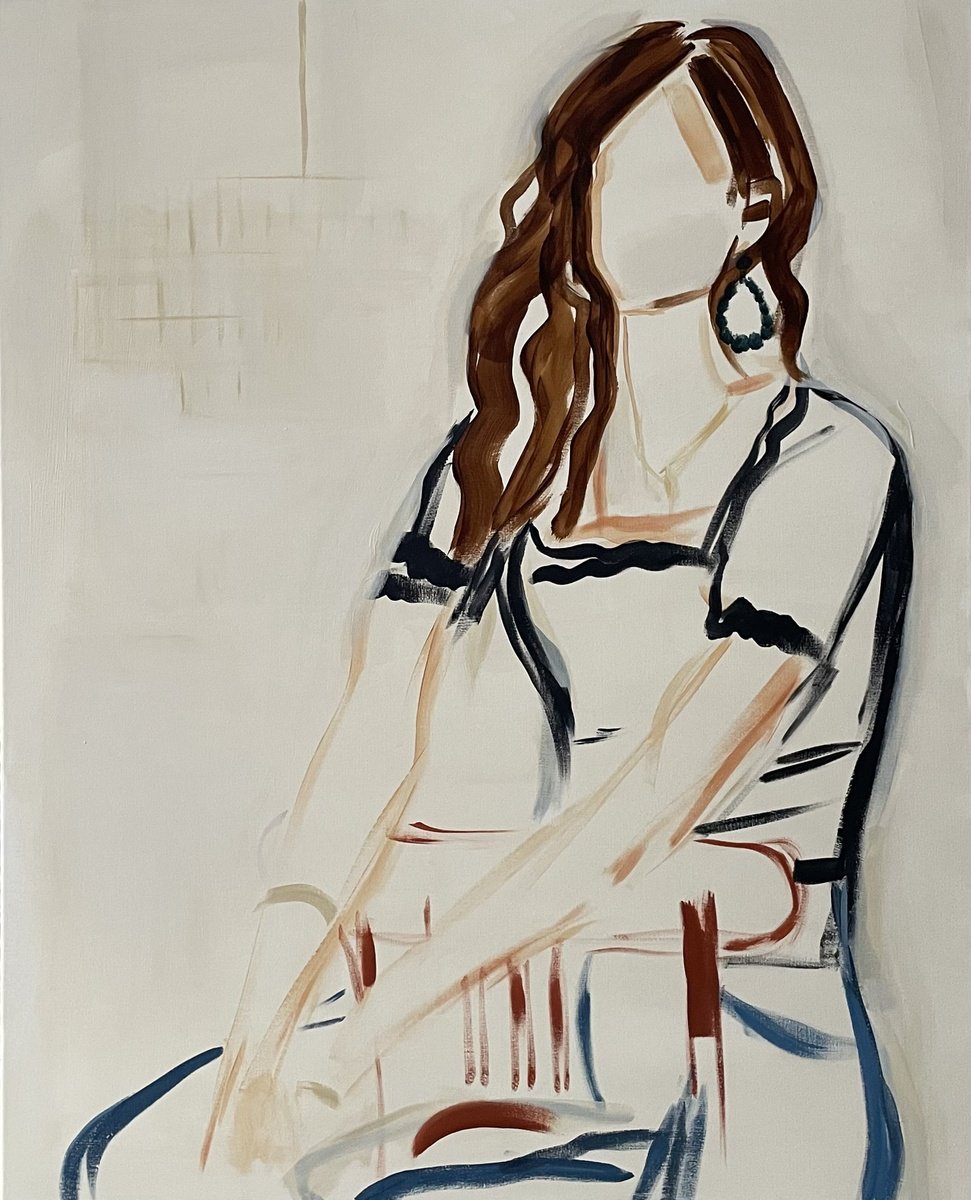 Expressive Portrait Acrylic Painting By Elise Mendelle, 26 X 31, Quiet Energy, Original Artwork