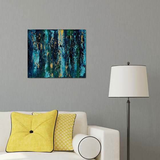 Raining day mixed media palette knife navy texture painting minimalism wall decor for modern decor interior